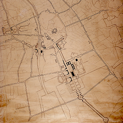 Plan der Hauptstraßen der inneren Stadtgebiete und Lage der neuen Verwaltungsgebäude, 1939–1940 Planverfasser: Arch. Dipl.-Ing. Peter Koller Berlin Inv.-Nr. PLA05/01999